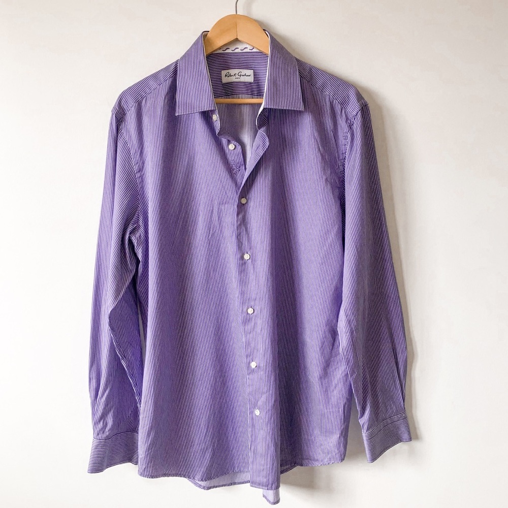 Robert Graham Purple White Striped Dress Shirt 43 / 17